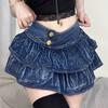 6689# Dopamina Estilo Americano Retrô Garotas Quentes Minissaia Jeans de Cintura Baixa Mulher Verão Novo Saia Plissada Sexy