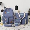 Mochila Estilo Coreano Feminina Nova Moda Lona Conjunto de Cinco Peças Mochila Aluno do Ensino Fundamental da Terceira, Quarta, Quinta e Sexta Série Bolsa Escolar Portátil