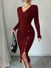 Vestido Transfronterizo Estilo Francés, Vestido Bodycon de Color Sólido de Longitud Media que Ceñe la Cintura, Vestido Base Ajustado de Punto para Otoño e Invierno 2025