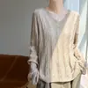 Suéter de punto de lana de terciopelo con cuello en V retorcido estilo vintage para mujer, suéter fino de manga larga para otoño e invierno, capa base cálida