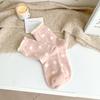 Meias grossas de outono e inverno, meias infantis fofas de pelúcia rosa, meias femininas de cano médio, meias quentes de veludo de vison para dormir em casa