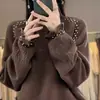 Blusa de Malha Base Cinza Moda Flor Manga Tricô Feminina 2026 Nova Outono Inverno Roupa Íntima Elegante Tamanho Plus Roupas Femininas Suéter Outono Inverno