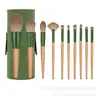 10 piezas de brochas de maquillaje de rosa verde para rubor, polvo, sombra de ojos, herramientas de belleza para principiantes