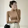 Color Sólido Cuello Semi Alto Elegante Adelgazante Capa Base Manga Larga 2026 Otoño/Invierno Nueva Ropa para Mujer Estilo Coreano Versátil Camiseta Base