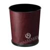 Cubo de Basura para Habitación de Hotel de Cuero PU Negro y Rojo Estilo Sureño, Papelera Redonda Ovalada Cónica para Habitación Doméstica