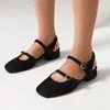 Zapatos Cuadrados de Gamuza Coreanos de Verano con Hebilla Baotou Sandalias Abiertas Sandalias de Tacón Bajo 40-43 Zapatos de Comercio Exterior