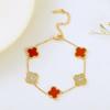 Pulsera de trébol de cuatro hojas de acero de titanio inmarcesible con diamantes, pulsera de dijes de moda de oro rosa de 18 quilates, estilo europeo y americano, pulsera de cinco flores