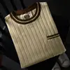 Camiseta de Punto de Manga Corta Estilo Retro Americano para Hombre 2026 Verano Nueva Tendencia de Gama Alta Bloque de Color Casual Versátil