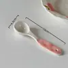 Colher de Cerâmica Esmaltada Estilo Ins Aparência Sofisticada Fofa Doméstica com Cabo Longo Colher de Comer Colher de Sobremesa Colher para Iogurte Aveia