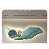 Pintura decorativa de restaurante de plumas transfronterizo con reloj, arte de pared de ciervo de lujo ligero, mural de pintura de luz LED de paisaje de estilo chino nuevo para sala de estar