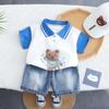 Conjunto de Verão para Bebê Menino Roupa de Verão para Bebês e Crianças Conjunto de Duas Peças Fino de Manga Curta Polo Menino Roupas de Verão para Crianças Tendência