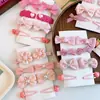 8 piezas Nuevo lazo de tela rosa dulce de rosa pinza para el pelo de niños par de pinzas de corazón rosa para niña accesorios para el pelo