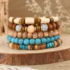 Amazon venta caliente transfronteriza pulsera de cuentas hecha a mano estilo retro para hombre pulsera de línea elástica multicapa con cuentas de madera árbol de la vida