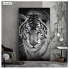 Pintura decorativa nórdica de tigre, león y elefante para pasillo, mural artístico en blanco y negro de gran sentido, tigre y bestia.
