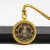 Collar Colgante Thangka Redondo de 2.5 Pulgadas Pintado a Mano con Oro Ocho Guardianes Amarillo Fortuna Zakiram Pasado y Presente