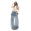 Pantalones de Mezclilla Anchos Versátiles de Corte Curvo Adelgazante, Estilo Retro Americano Desgastado, Novedad Verano 2026 para Mujer