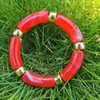 Pulseiras Elásticas Versáteis Populares Europeias e Americanas Transfronteiriças com Contas Tubulares Curvas de Acrílico Misturado Pérolado, Pulseiras e Bangles