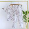 Pijama de crepé de tres piezas para mujer, primavera y verano, pantalón de crepé lavado de manga corta, pantalón corto de gasa de algodón, ropa de casa