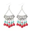 Pendientes Bohemianos Europeos y Americanos con Borlas y Turquesa, Pendientes de Estilo Étnico Retro, Joyería para Orejas Única y Elegante Estilo Tibetano