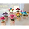 Arreglo de Flores de Hilo de Rosa con Forma de Corazón de 6 Cabezas Tejido a Crochet Hecho a Mano Decoración de Escritorio Regalo de Flor Artificial Hecha a Mano Cálido y Acogedor