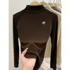 Outono 2026 Novo Estilo Gola Integrada Algodão Bambu Escovado Manga Longa Camiseta Feminina Versátil Emagrecedora Top Camada Interna Camisa Base