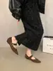 Zapatos de tacón de cuña retro de punta fina poco profundos para mujer, nuevos zapatos Mary Jane elegantes de estilo coreano francés de primavera y otoño para combinar con faldas para ir al trabajo