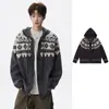 Cárdigan con Capucha y Botones de Cuerno Tejido Jacquard Fair Isle para Hombre Otoño e Invierno Tejido Comercio Exterior Venta al por Mayor Transfronteriza