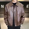 Jaqueta de couro masculina com estilo rough, versão coreana, jaqueta de lapela grande, casaco de marca da moda para primavera e outono 2026