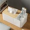 Caja de pañuelos con cubierta de bambú con compartimento caja de pañuelos multifuncional simple para el hogar escritorio papelería caja de almacenamiento de control remoto