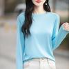 Primavera e Verão 2025 Novo Tricô Lyocell Tencel Gola Redonda Manga Longa Cor Pura Solto Fino Pulôver Camiseta Básica