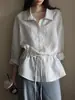 Camisa Rayada Elegante de Estilo Coreano Yorun con Cintura de Cordón Adelgazante para Mujer Principios de Primavera