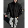 Chamarra bomber azul marino con cuello alto para hombre, adecuada para primavera y otoño, abrigo corto estilo americano, chaqueta de béisbol de nicho de alta costura para parejas