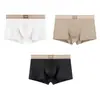 Atacado de Cuecas Masculinas Huajielong Cor Sólida Texturizada Seda de Gelo, Boxer Respirável de Cintura Média Tamanho Grande Masculino, Disponível para Dropshipping