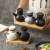 Pote Grande para Vinagre Garrafa de Óleo para Restaurante Japonês com Tampa Frasco de Condimento de Cerâmica Pote Pequeno para Vinagre de Cozinha Doméstica Pote para Molho de Soja
