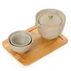 Tetera de Cerámica Rústica y Dos Tazas Set de Té Portátil para Viajes Montado en Coche Set de Té de Cerámica Kung Fu Tazas de Té Tetera