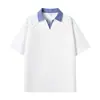 2026 Verão Estilo Japonês Color-Blocking Assimétrico Solto Fino Jovem Suéter Gola Redonda Manga Curta Camiseta Masculina