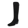 Adecuado para todas las estaciones~ Botas western estilo resort de gamuza color albaricoque, hasta la rodilla, sin cordones, con tacón grueso medio
