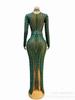 Vestido de Pedrería Verde, Traje Transparente Sexy, Cristal Elástico, Adecuado para Discotecas, Cumpleaños