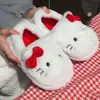 Pantuflas de Algodón Hello Kitty Pantuflas Peludas Lindas Hello Kitty para Mujer Otoño e Invierno Hogar Interior Bolsa de Algodón y Zapatos de Algodón