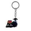 Al por mayor del fabricante colgante divertido de gato negro parche de dibujos animados de goma blanda de PVC llavero accesorio para llave de bolsa DIY