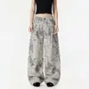 2025 Primavera y Otoño Nuevo Jeans Cimitarra Jacquard de Tinta para Hombre y Mujer ins Retro Adelgazantes de Pierna Ancha Rectos Pantalones Largos Hombre