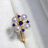 Accesorios DIY S925 plata esterlina lujo ligero anillo de perlas con diamante azul soporte vacío accesorios soporte para anillo hecho a mano abertura 4-5