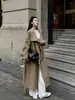 Gabardina clásica retro de solapa grande, doble botonadura, longitud media para mujer, nuevo estilo otoño 2026, abrigo de silueta petite