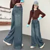 Jeans para Niños 2026 Primavera y Otoño Nuevo Estilo Moda para Niñas Pantalones de Pierna Ancha Sueltos Elásticos Rectos Largos para Niños Mayores