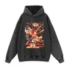Diseño icónico, efecto estampado, lavado y desgastado, sudadera con capucha extragrande y hombros caídos, sudadera con capucha de moda sin cierre, sudadera de cuello redondo