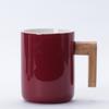 Caneca de cerâmica estilo nórdico com tampa e alça de madeira maciça, xícara de chá para escritório, presente, logotipo impresso