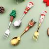 Q Cuchara Tenedor Muñeco de Navidad Grande Lindo Divertido Santa Árbol de Navidad Cuchara Juego de Vajilla Navideña Dorada