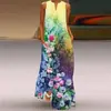 Site independente Amazon novo vestido longo sexy sem mangas com estampa retrô europeia e americana com bolsos