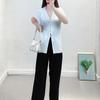 Ropa de Mujer Estilo Francés 2024 Nuevo Suéter de Punto de Seda de Hielo para Mujer, Jersey de Color Sólido, Cuello en V, Elegante, Delgado, Top Holgado para Ir al Trabajo