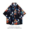 Camisa Floral da Moda Solta de Manga Comprida para Homens Jaqueta Camisa Estampada Retrô Coreana